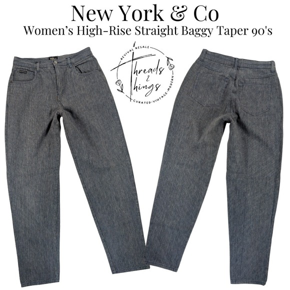 NY Jeans New York & Company Denim - VTG New York & Company Jeans Womens 10 Straight Baggy Taper 90s Pin Stripe Denim
